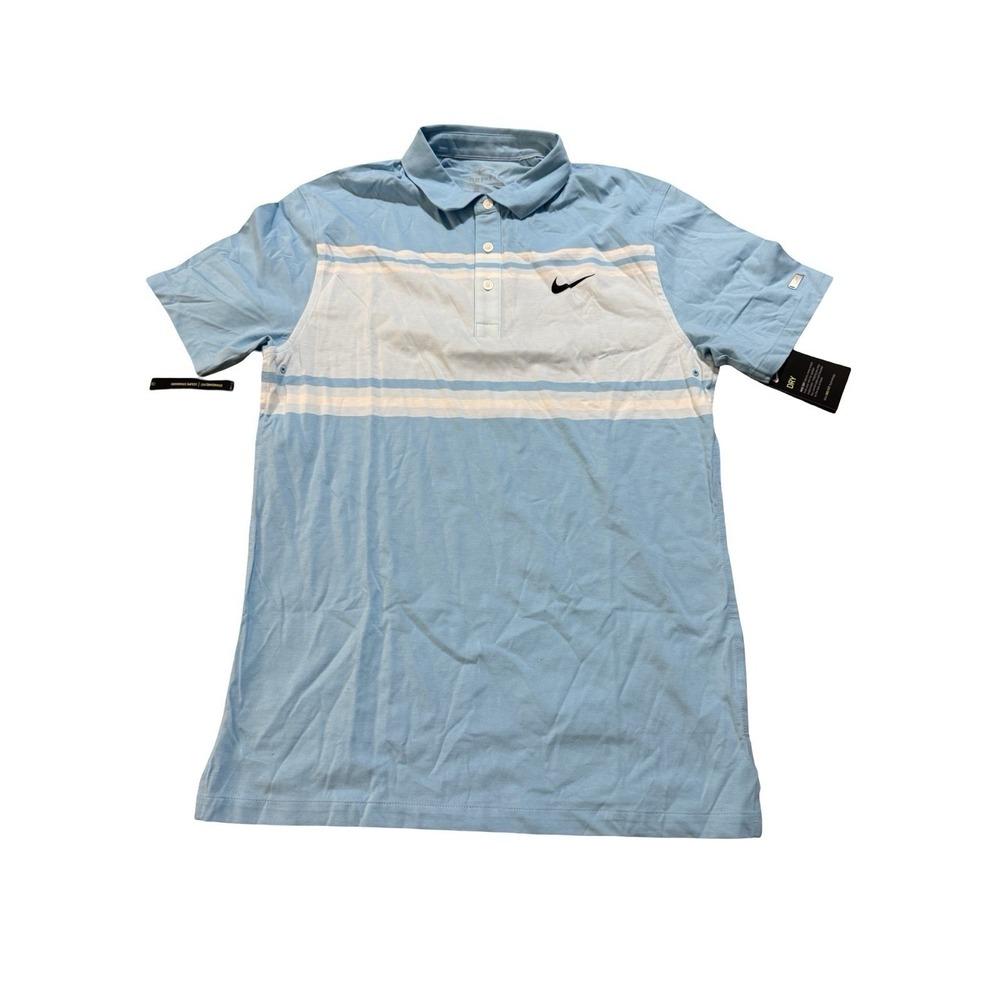 Nike Mens Dri Fit Golf Polo Shirt Baby Blue Striped BV0470-496 Small